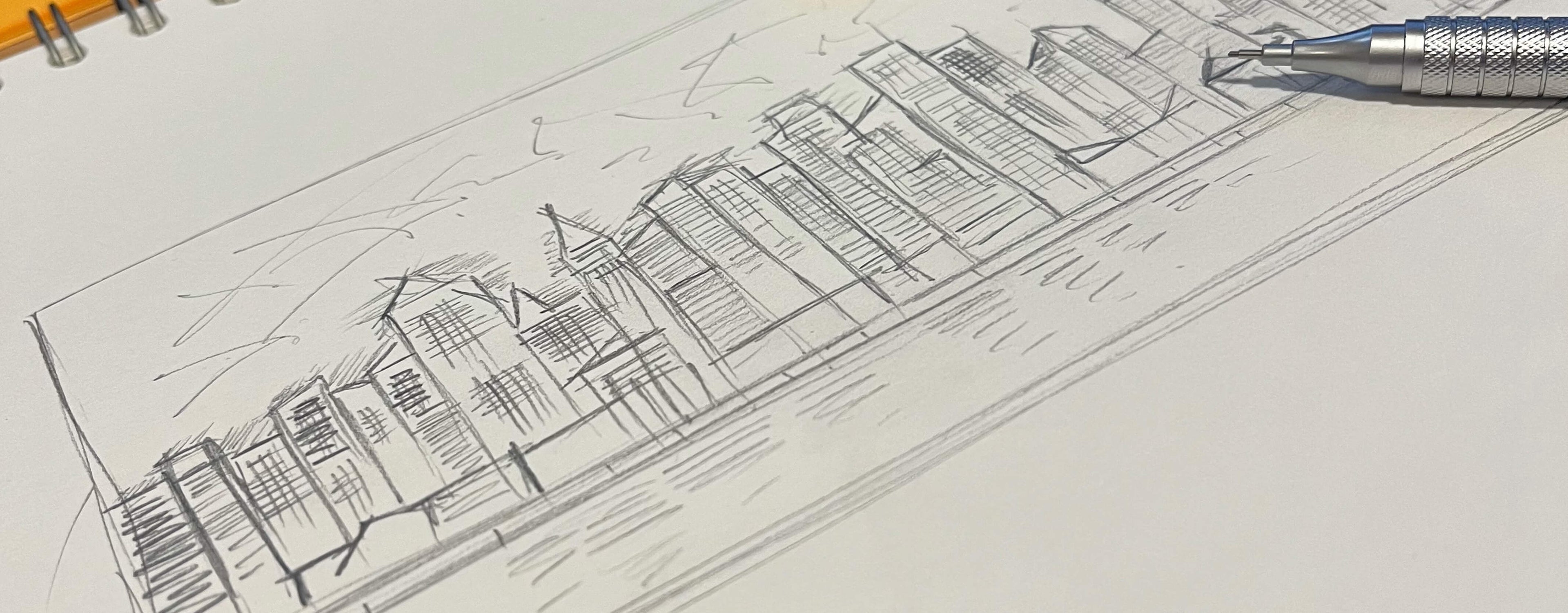 Large abstract art Pencil sketch idea of a city landscape, designed for UK homes and offices