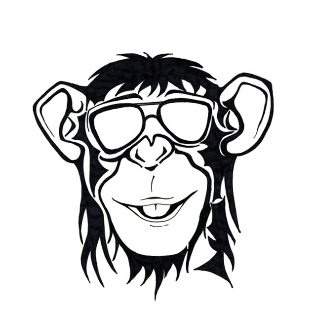 Minimalist and refined line art of a chimpanzee face wearing glasses, offering a contemporary touch to modern spaces