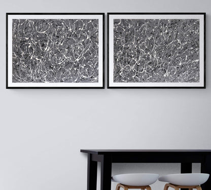 Two original abstract Pollock style drip painting on canvas board.