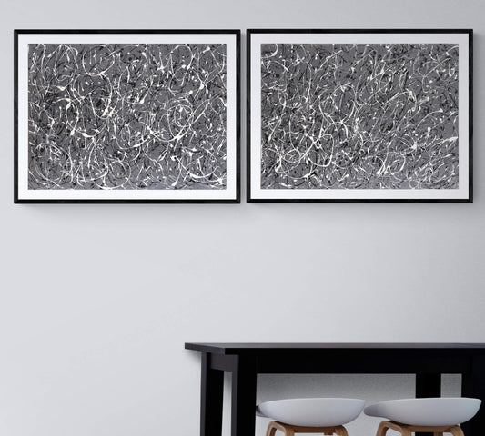 Two original abstract Pollock style drip painting on canvas board.