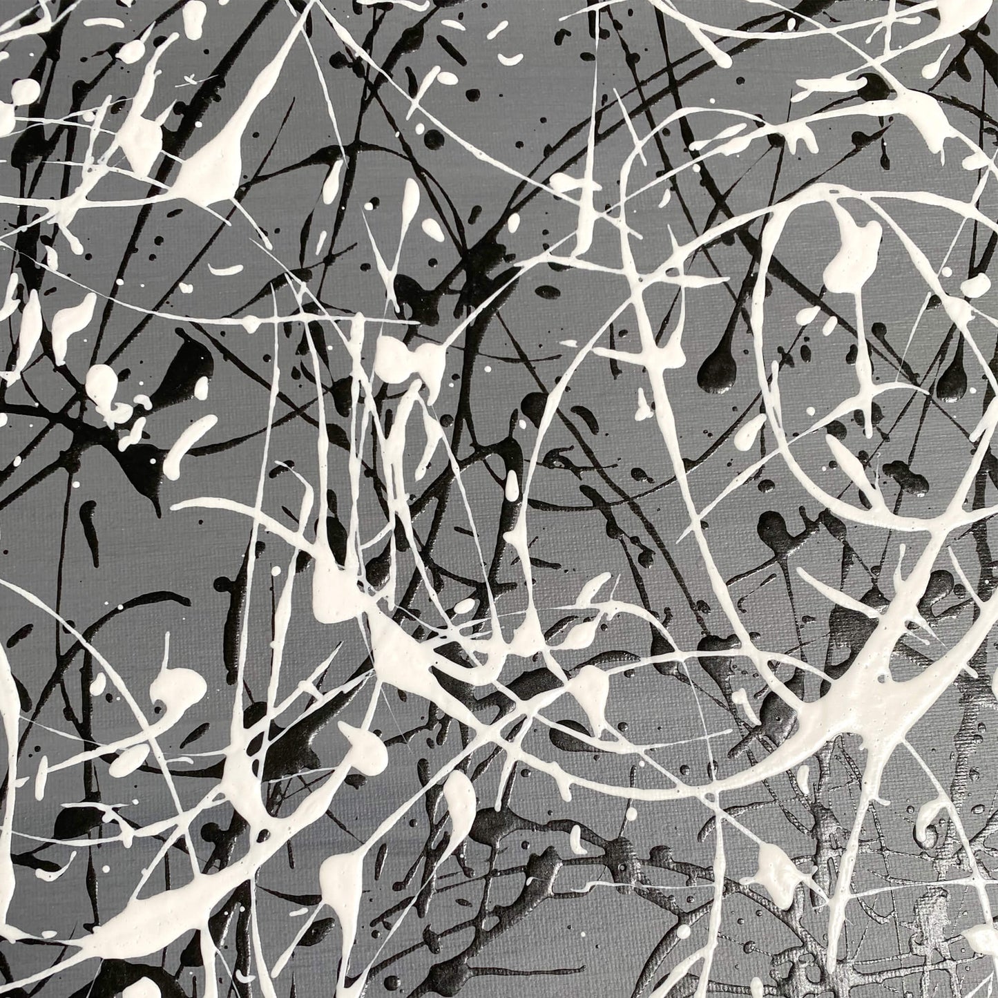 Original abstract Pollock style drip painting on canvas board.