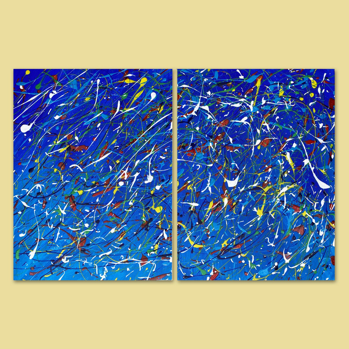 Two original abstract paintings on canvas board.